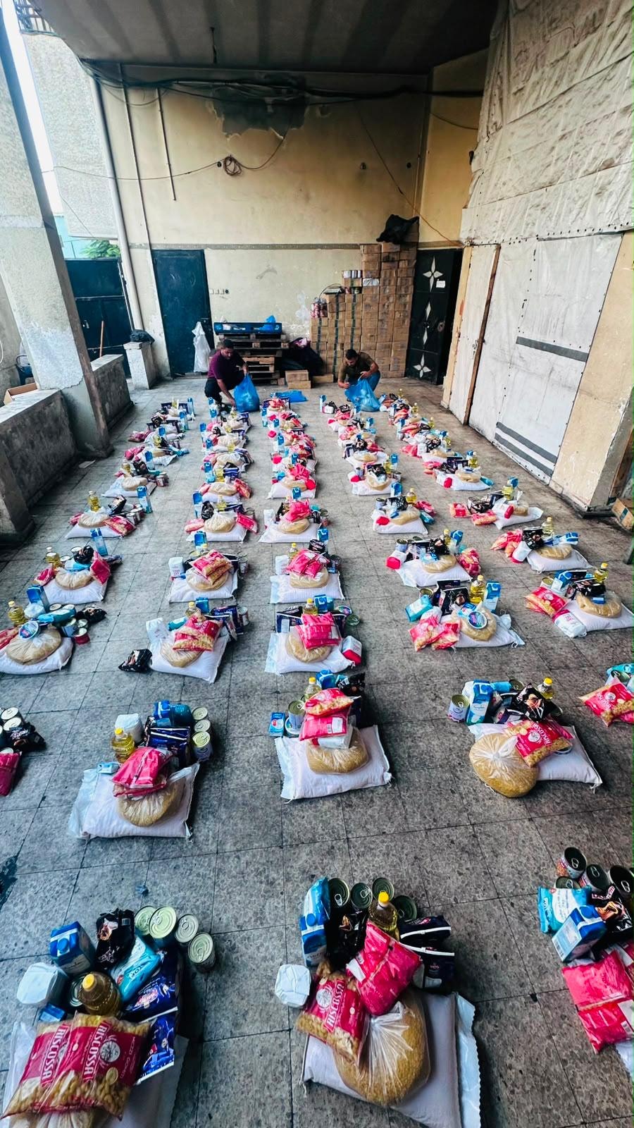Food parcels prepared for distribution to Palestinian families