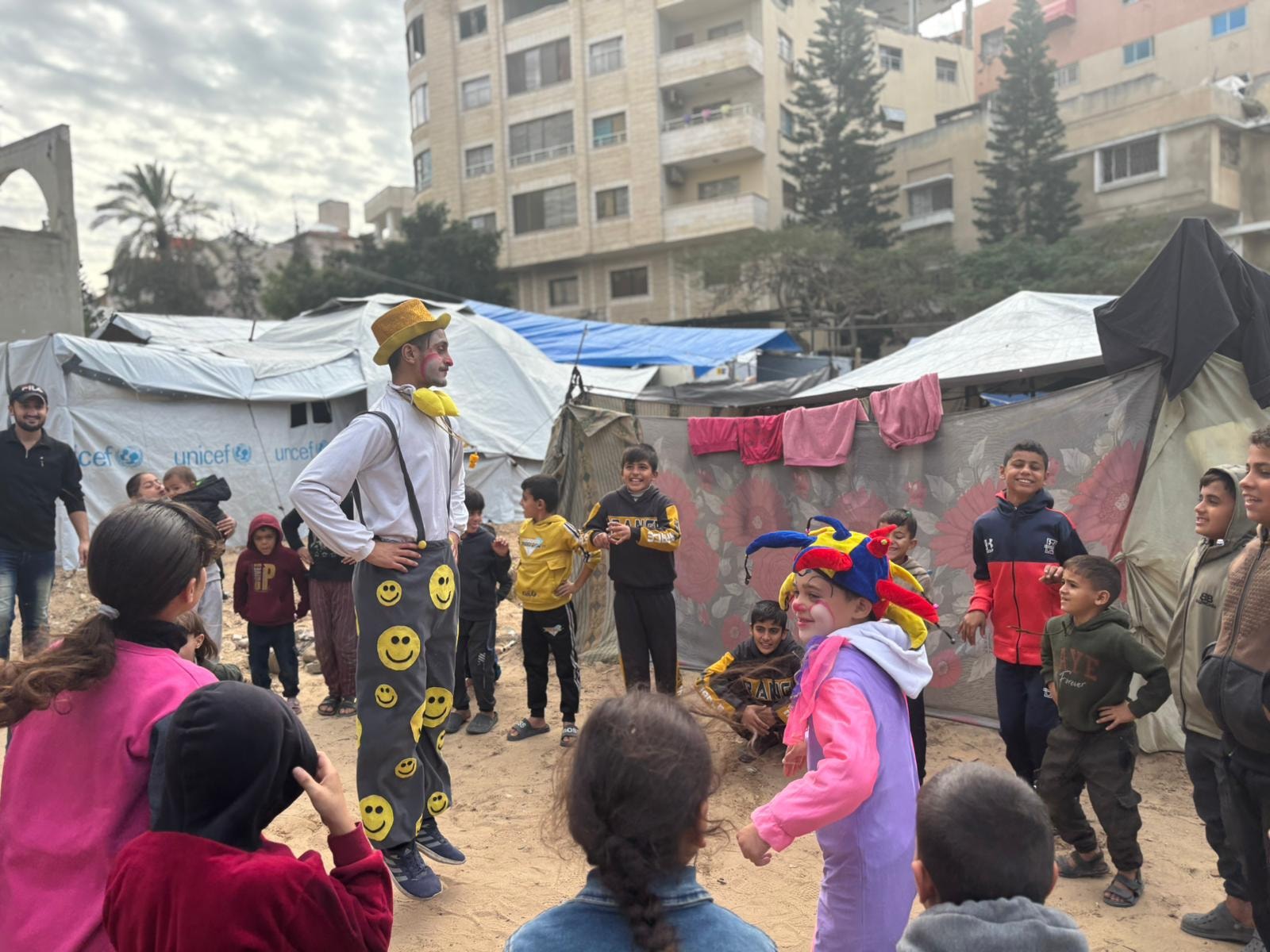 Clown performance for children in camp